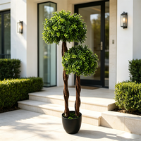 Tanaman Topiary Boxwood Plastik Buatan Dua Daun Hijau dalam Pot, untuk Dekorasi Dalam & Luar Ruangan, Wisuda, Villa, Hotel, Lanskap