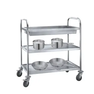 Restaurant Equipment 3-tiers Hot Selling Hotel Catering Trolley Hospital Surgical Stainless Steel Dish Clearing Trolley