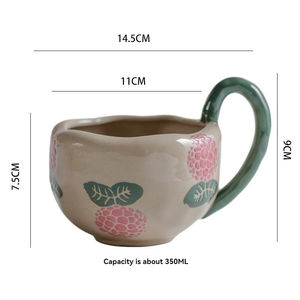 Taza de Desayuno Creativa con Asa Grande Pintada a Mano y Personalizada, Taza de Café de Cerámica con Platillo - Product Image 3