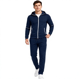 Conjunto Deportivo para Hombre Azul Marino con Capucha y Cordón, Chaqueta Deportiva con Cremallera Blanca, Pantalones Jogger, 100% Algodón, Ecológico y Transpirable - Product Image 4