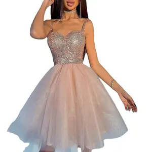 Frauen Short Sweetheart Tüll Homecoming Kleider Sparkly Party Wear für Teenager Spaghetti träger Cocktail kleider