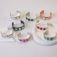 21 Estilos de Pulseras de Turquesa Natural Plateadas en Plata de Estilo Occidental para Mujer, Pulsera de Estilo Bohemio Étnico con Turquesa