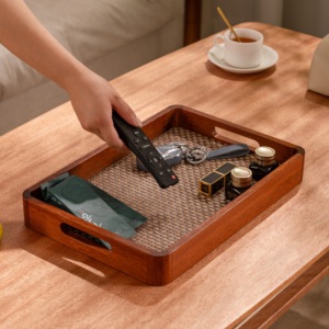 Bandeja de Servir de Madera Maciza de Lujo Sencillo, con Asa Hueca Clásica, Marco de Madera Kambas, Diseño Duradero y Ecológico para el Hogar y Hoteles - Product Image 5