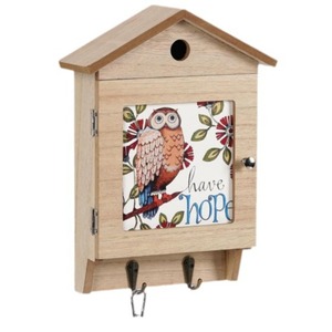 Wooden Key Rack House Shaped <b>Wall</b> <b>Mounted</b> Storage <b>Shelf</b> With Owl Design For Home Entryway Organization - Product Image 5