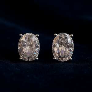 E3877 Orecchini da Donna con Diamanti Naturali Taglio Ovale, Gioielli Classici a Perno, Neri - Product Image 2