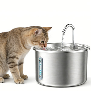 Fontaine à eau pour animaux de compagnie en acier inoxydable 304, distributeur d'eau électrique pour chat et chien avec fonction d'eau courante - Product Image 1