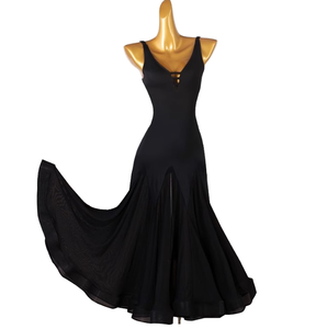 Elegante Vestido de Baile de Salón Negro con Cuello en V, Corte Sirena, Traje de Actuación Escénica para Mujeres Adultas - Product Image 1