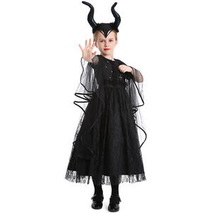 Disfraz de Halloween para niñas, vestido gótico de demonio con cuerno de buey, vestido negro de escenario de <span class=keywords><strong>bruja</strong></span> <span class=keywords><strong>pequeña</strong></span>, inspirado en películas y TV - Product Image 2