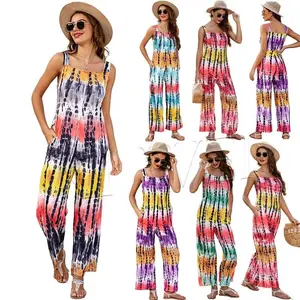 2024 New Sleeveless Women's Jumpsuit Summer Colorful Tie Dye Printed Street Fashion One Piece Women's Customized Jumpsuit