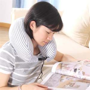 Oreiller de voyage en coton à rayures en forme de U, soutien du cou, 65x28cm, pour la sieste en avion - Product Image 3