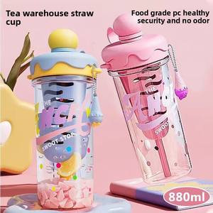 ขวดน้ำพลาสติกขนาด880มล. ถ้วยน้ำพร้อมหลอดเกรดอาหารขวดน้ำดื่มสำหรับชงชากลางแจ้ง - Product Image 2