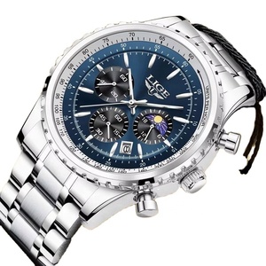 Montre à quartz multifonction pour homme, sport, affaires, lumineuse, étanche, chronographe, phase de lune, cadran en acier inoxydable, calendrier - Product Image 1