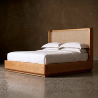 Cadre de lit en bois de chêne Sigma, taille King, lit plateforme en bois massif, lit en bois naturel artisanal pour chambre à coucher, maison, hôtel