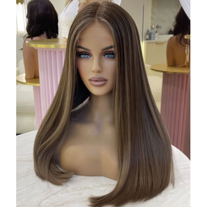 Parrucca Kosher in <span class=keywords><strong>Capelli</strong></span> Vergini Marroni Misti, Lunga, Indiana, Grezza, con Top in HD Lace, Doppia Trama, per Donne, Slava, con Nodi Singoli, Senza Strati - Product Image 1
