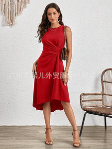 Elegant Women's Short Skirt Casual Breathable Summer Fashion Solid Color <b>High</b> <b>Waist</b> A-line Wrinkled Party <b>Dress</b> - Product Image 5