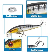 Leurre de pêche Minnow à queue longue de 10 cm en ABS, 9g, flottant, crankbait wobbler avec yeux 3D réalistes pour eau salée et lac