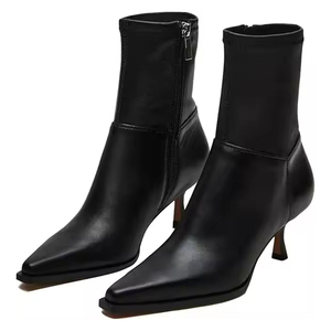 Bottines à talons bas OEM pour femmes Pieds extra larges Bottines à bout pointu mode de haute qualité avec fermeture éclair latérale - Product Image 3