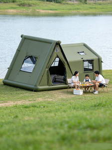 ベージュ 1ルーム1ホール インフレータブルテント 三角屋根一体型エアコラム ミニマリストファミリーキャンプ OEM/ODM ISO9001 - Product Image 2