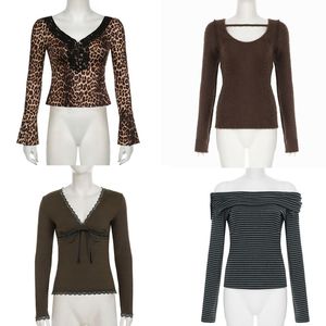 Camiseta de Manga Larga con Cuello en V para Mujer, Corte Regular, Tejido de Punto, Informal, para Oficina, Trabajo, Otoño Invierno, Nueva, Vintage, Transpirable - Product Image 1