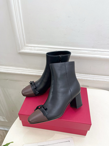 Brown Two Tone Leather Ankle <b>Boots</b> with Bow Detail and Rear Zipper - Product Image 4