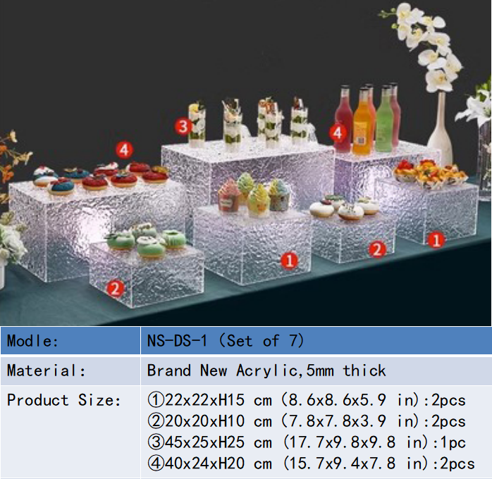7pcs Food Display Risers - Transparent Acrylic Buffet Stands