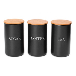 Customized Retro Kitchen Counter Food Storage Jar for Sugar Coffee <strong>Tea</strong> 3PCS Canister <strong>Tin</strong> Metal Canister <strong>Set</strong> - Product Image 1