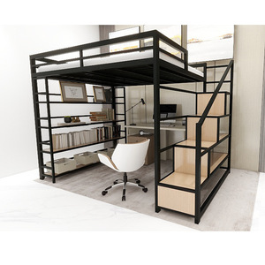 Litera de hierro transfronteriza, litera alta, litera doble con espacio abierto debajo, para uso doméstico, estructura de hierro, litera doble, pequeña - Product Image 1