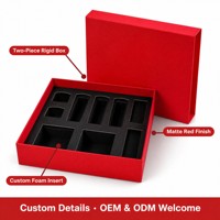 Boîte rigide rouge personnalisée avec couvercle et base, insert en mousse noire, emballage cadeau pour cosmétiques, marque de beauté OEM, vente en gros