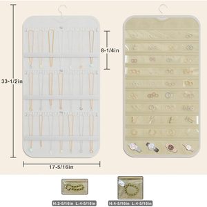 Organisateur de bijoux suspendu, 36 crochets, 40 poches, double face, pour colliers, boucles d'oreilles, rangement pour femmes - Product Image 2