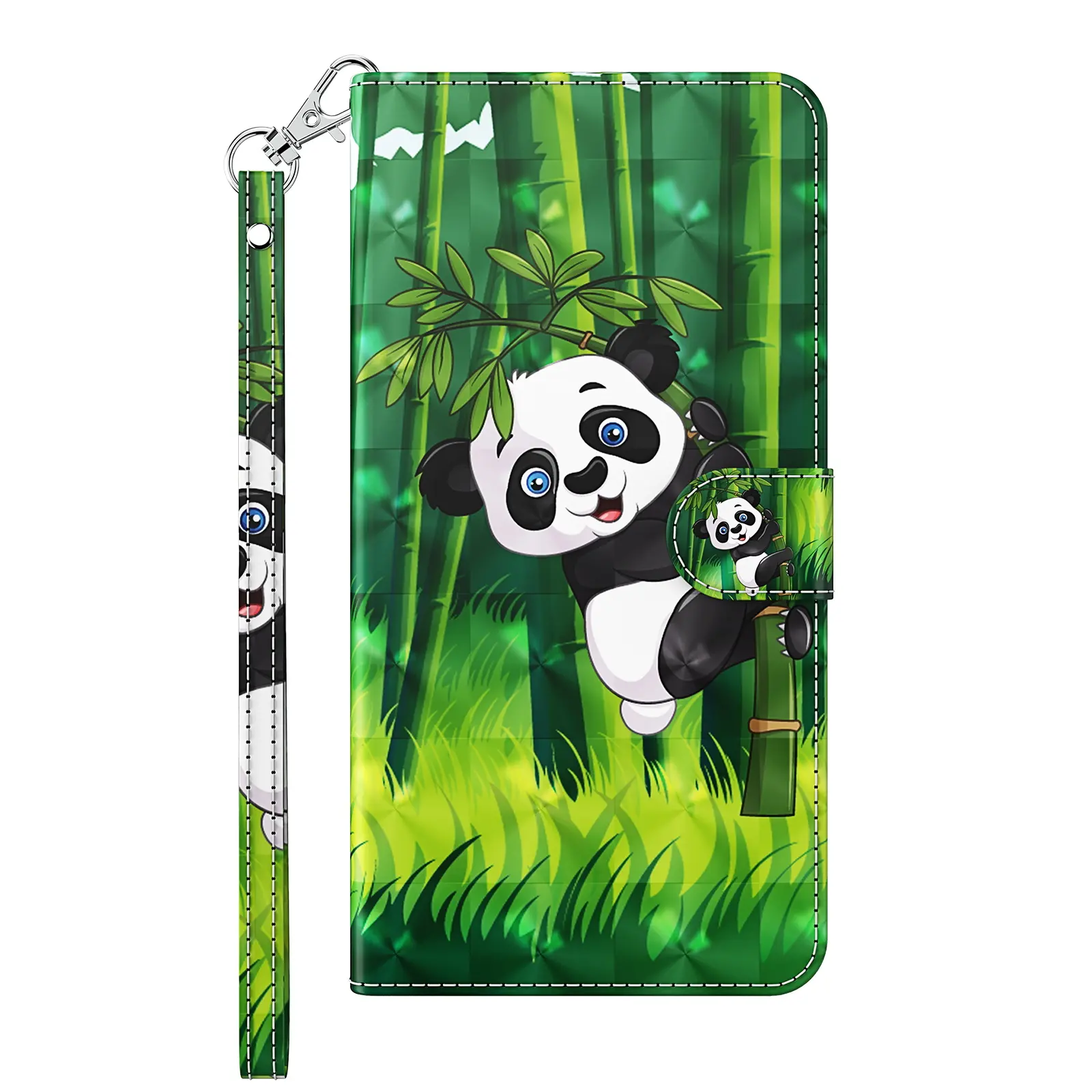 Giant Panda 3D Colored Painting PU Phone Case Leather Flip Lanyard Wallet Phone Case For Redmi Note 10 5G