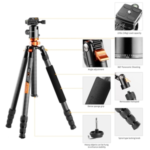 Trípodes Resistentes de Alta Calidad <span class=keywords><strong>K</strong></span>&<span class=keywords><strong>F</strong></span> CONCEPT KF09.095 para Cámaras, Fibra de Carbono, 4 Secciones, Altura Ajustable - Product Image 3
