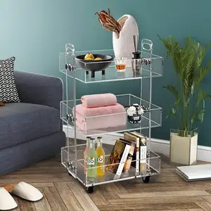 New Arrival Acrylic Modern 3 Tier Utility Rolling Cart Acrylic Multifunction Storage Cart On Wheels