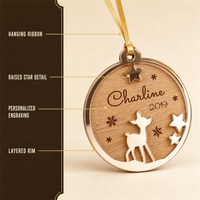 Ornements de Noël personnalisés en acrylique miroir et bois en forme de cerf – Décorations élégantes pour sapin de Noël, fête, maison, cadeau – Durables