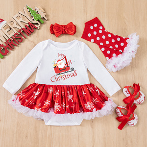 Christmas Snowflake Bag Fart Skirt Girls' Skirt Set Baby Long Sleeved Baby One-piece Skirt Four Piece Set Wholesale for Baby - Product Image 6