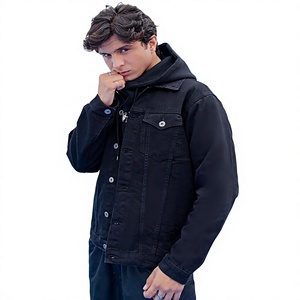 Chaqueta de Mezclilla Negra para Hombre ELYSIAN INDUSTRIES, Corte Regular, Cierre de Botones, Color Sólido, Estilo Casual para Otoño, Lavable, Diseño con Costuras Decorativas - Product Image 1