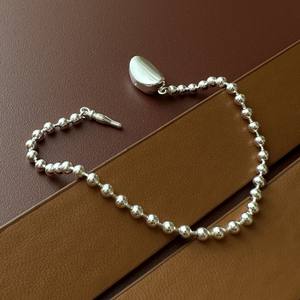 S925 Sterling <b>Silver</b> Basic Model Yuanbao Buckle Bead <b>Bracelet</b> Korean Version Niche Design Fine <b>Beaded</b> Jewelry Wholesale - Product Image 3