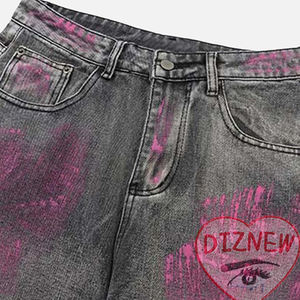 DiZNEW Jeans lavados macacos con botones de encaje, decoraciones con borlas, jeans ajustados lavados con características transpirables - Product Image 2