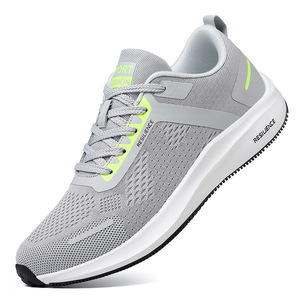 Zapatos Deportivos de Malla Resistentes con Cordones, Punta Redonda, Entresuela Transpirable de EVA, Suela de Goma, para Todas las Temporadas, Color Gris con Detalles en Verde Neón - Product Image 1