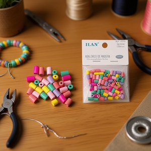 Perline in legno Ilan 5x10mm cilindriche multicolori per la creazione di gioielli - Product Image 2