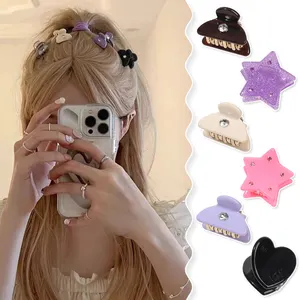 Q & Y Colorful small size acetato girls bangs hair pins candy color jeweled star heart shaped lovely mini summer side claw clips