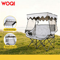 Chaises de camping doubles modernes WOQI Oxford avec auvent pare-soleil, chaise de plage pliable robuste - Mobilier d'extérieur portable