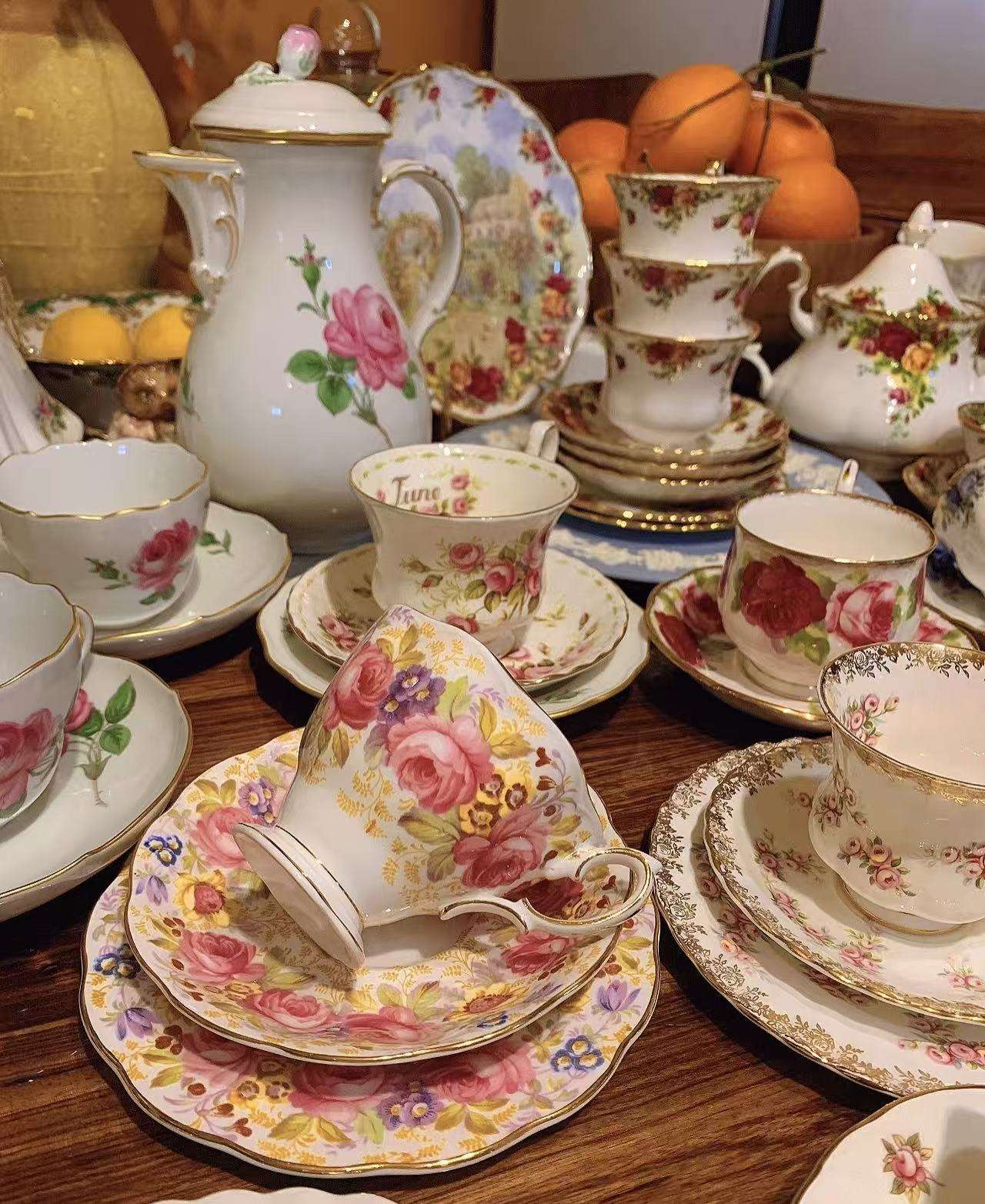 Floral Tea Cups Elegant Ceramic Bone China Set