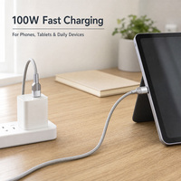 Câble de données USB-A vers Type-C à tête unique, 100W 5A, charge rapide, en nylon tressé, conducteur en cuivre pur, pour téléphones, tablettes et appareils quotidiens