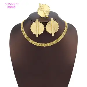 SUNNICE New Arrival Großhandel Kupfer 3 pcs Schmuck Set Frauen African Geometric Halskette Ohrring Ring Set