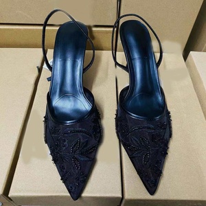 Nuevos tacones altos de punta de malla puntiaguda para mujer, <span class=keywords><strong>sandalias</strong></span> de una pieza versátiles de estilo fragante <span class=keywords><strong>pequeño</strong></span> de encaje para mujer - Product Image 3
