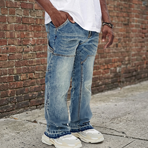 Men <b>Vintage</b> Light Wash <b>Flare</b> <b>Jeans</b> Custom Cotton Denim Streetwear Hip Hop Printed Bell Bottom Casual Trousers Fashion Pants Fits - Product Image 4