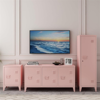 Meuble TV moderne rose à 3 portes en métal, armoire de rangement pour salon et chambre, meuble TV bas, casier de rangement, mobilier de style urbain
