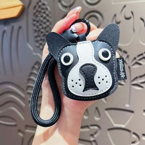 Porte-clés de luxe en cuir, fait main, avec pendentif chat et bouledogue français, breloque de sac mignonne de style dessin animé, cadeau haut de gamme pour les amoureux des animaux - Product Image 6