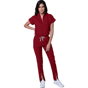 Women's Scrub Set Short Sleeve Solid Color Split <b>Pants</b> Quick Dry <b>Work</b> Uniform For Nurses Doctors Spa Beauty Staff - Product Image 5
