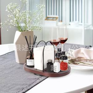Wooden Rotating Condiment Rack With <b>Paper</b> Towel Holder Multi Compartment <b>Kitchen</b> Storage Lazy Susan Organizer - Product Image 3